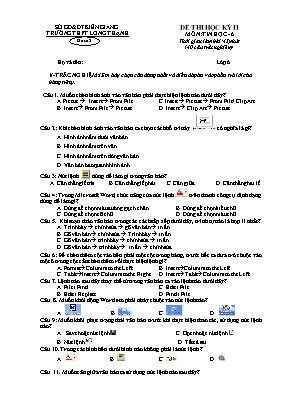 Đề kiểm tra học kì II Tin học lớp 6 - Đề số 2 - Trường THPT Long Thạnh